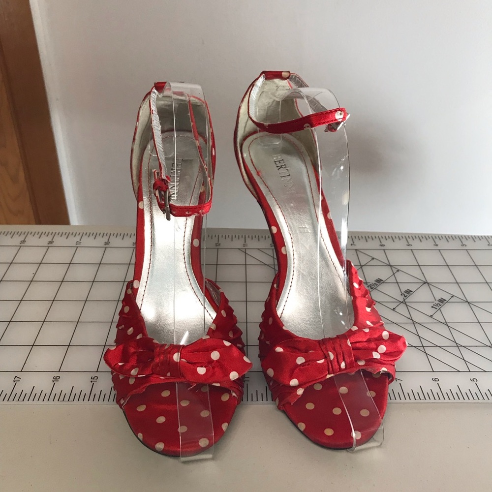 BERTINNI Open Toed Red & White Pokadot Heels